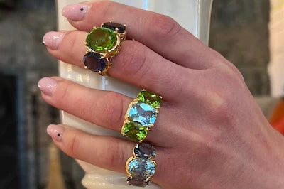 COLORFUL THREE STONE RING - BLUE TOPAZ