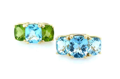 COLORFUL THREE STONE RING - BLUE TOPAZ