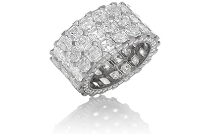 3 Row Asscher Cut Diamond Anniversary Band