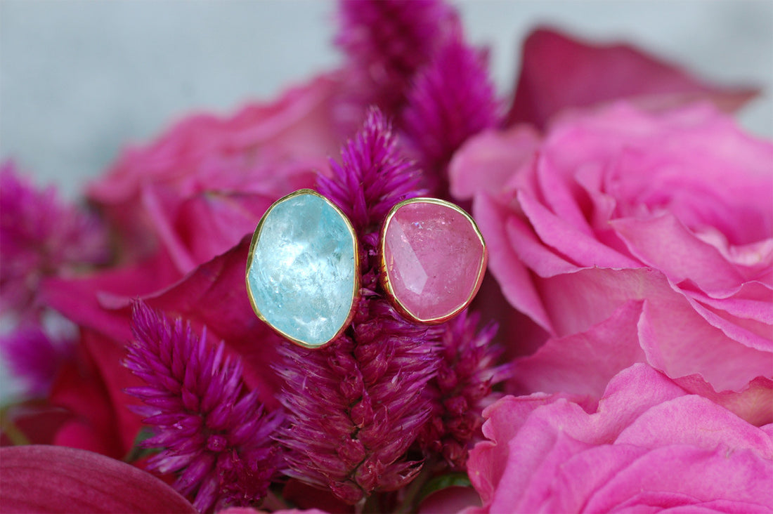 Aquamarine and Pink Tourmaline Ring