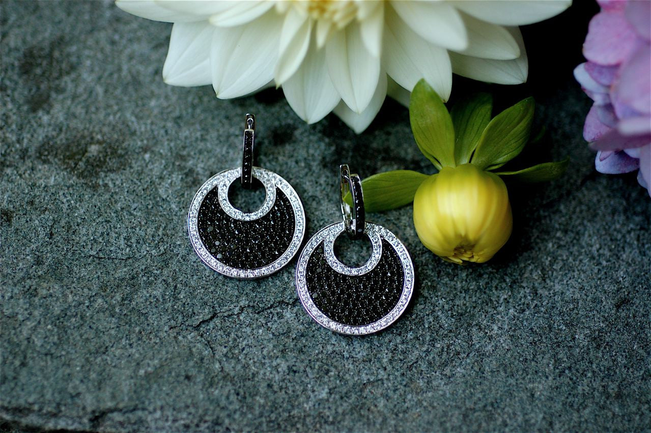 Black and White Diamond Pendant Earrings