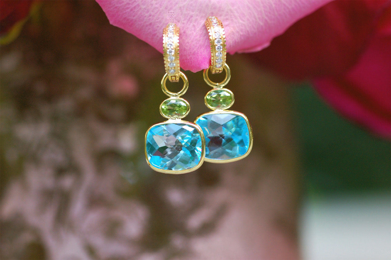 Blue Topaz and Peridot Charm Earrings