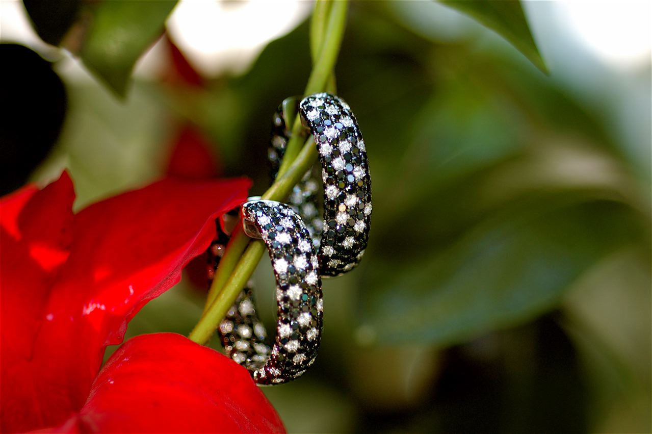 Black and White Diamond Hoop Earrings