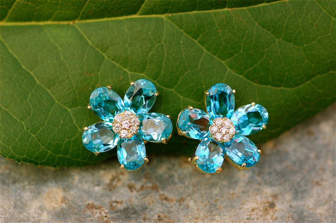 Blue Topaz Flower Earrings