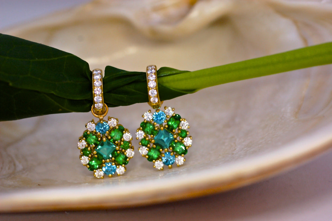 Diamond Zircon and Tsavorite Charm Earrings