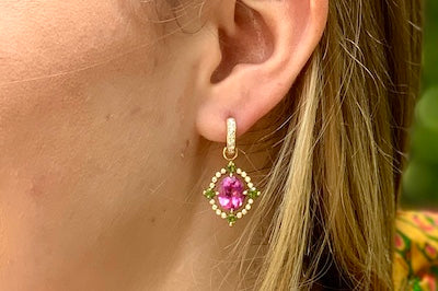 Pink and Green Tourmaline Charm Earrings