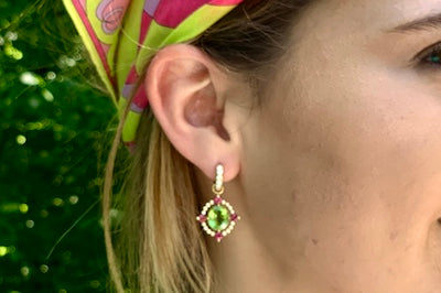 Pink and Green Tourmaline Charm Earrings