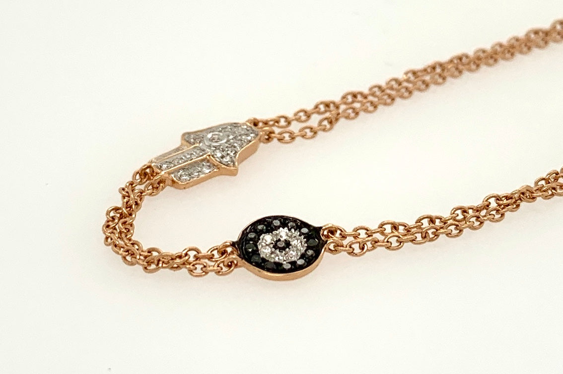 Hamsa and Black Diamond Evil Eye Bracelet
