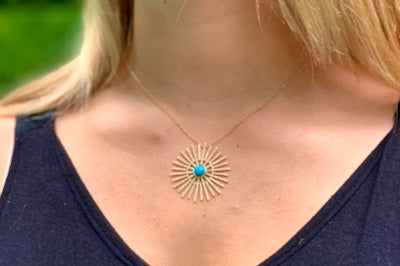 Turquoise and Diamond Sun Ray Necklace