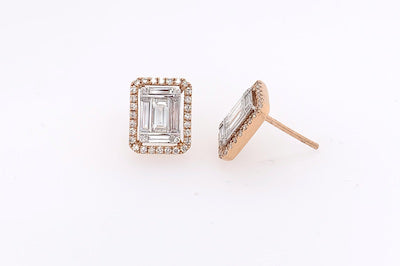 Two-tone Emerald Cut Diamond Studs