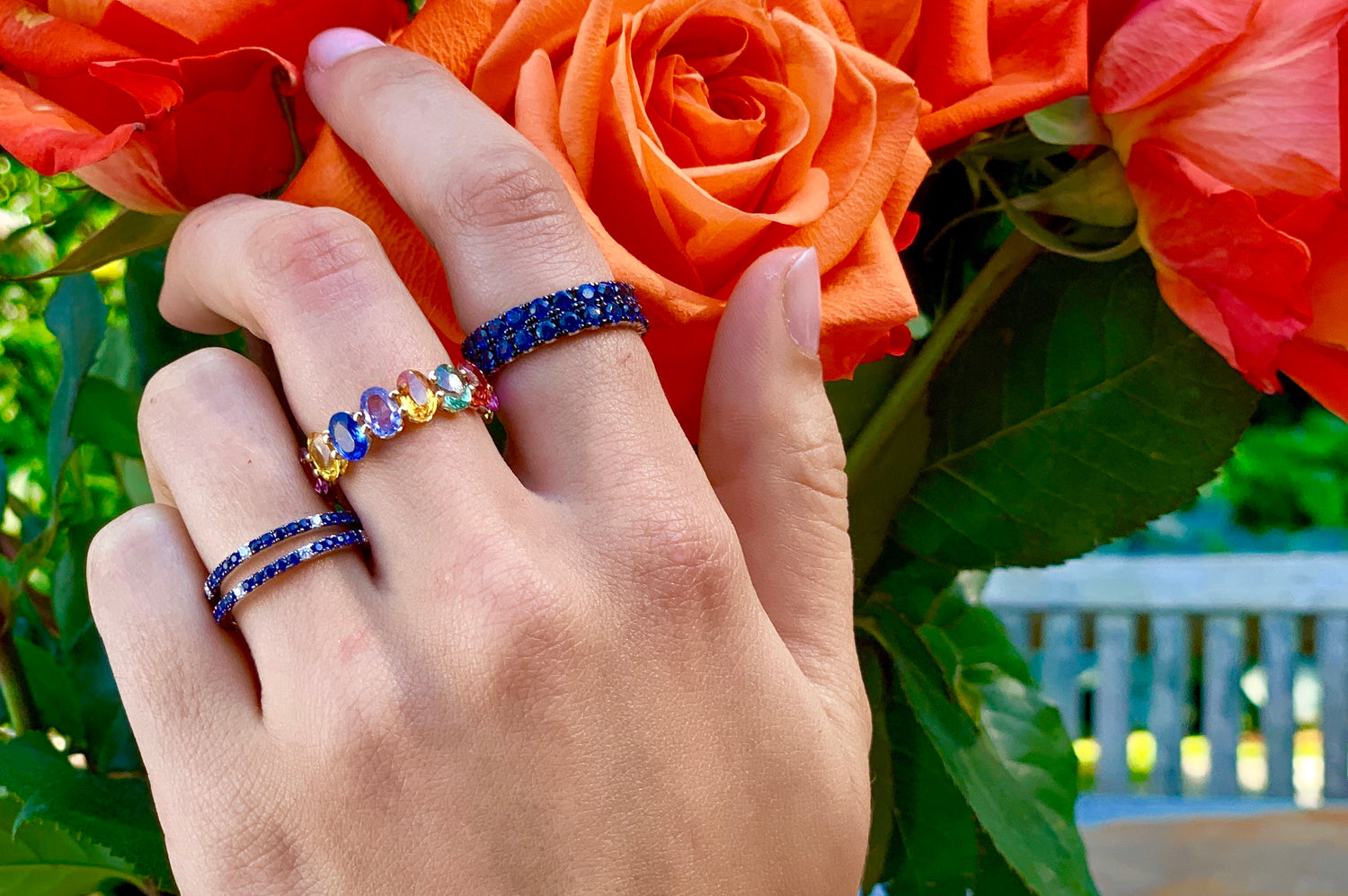 Oval Sapphire Rainbow Ring