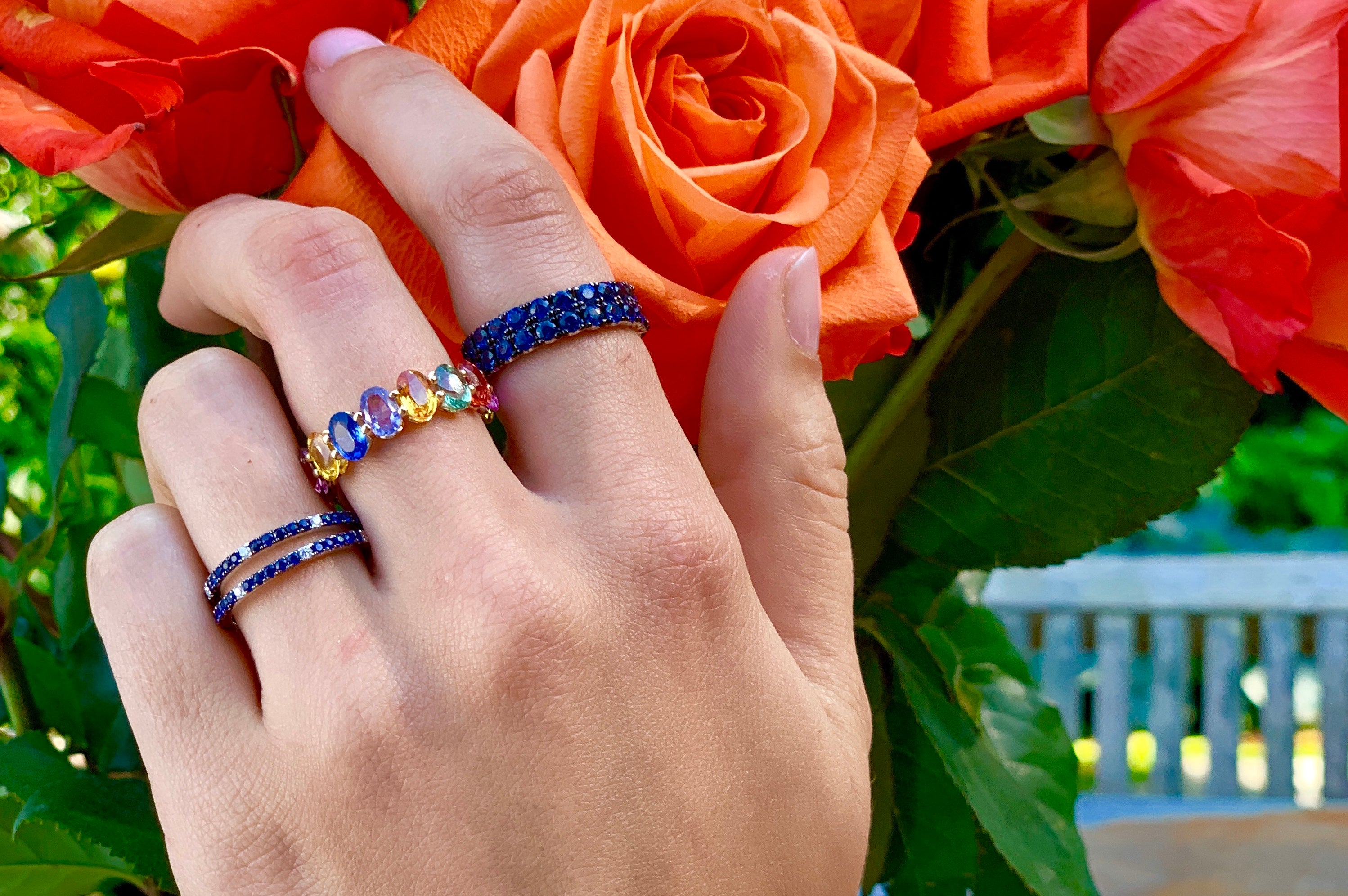 Oval Sapphire Rainbow Ring