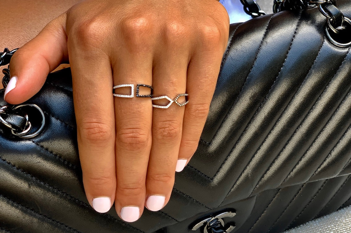 Cognac and White Diamond Double Point Ring