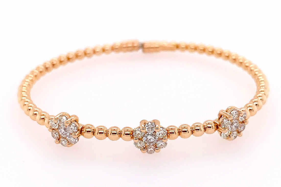 Diamond Cluster Gold Bead Bracelet