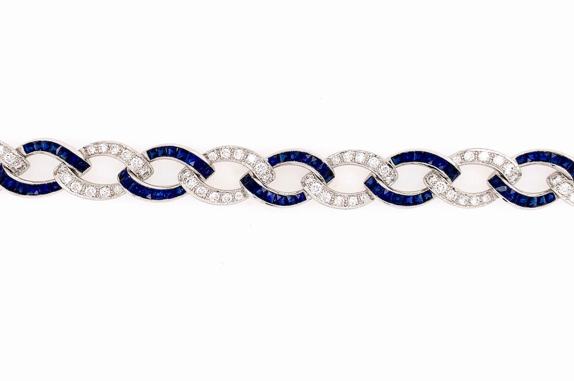 Art Deco Diamond and Sapphire Link Bracelet