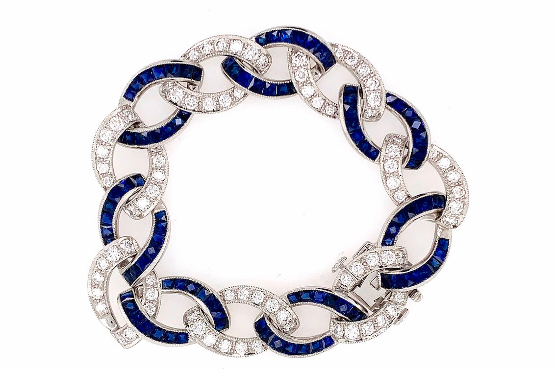 Art Deco Diamond and Sapphire Link Bracelet