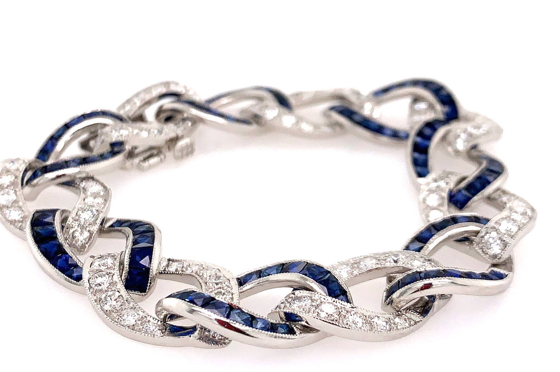 Art Deco Diamond and Sapphire Link Bracelet