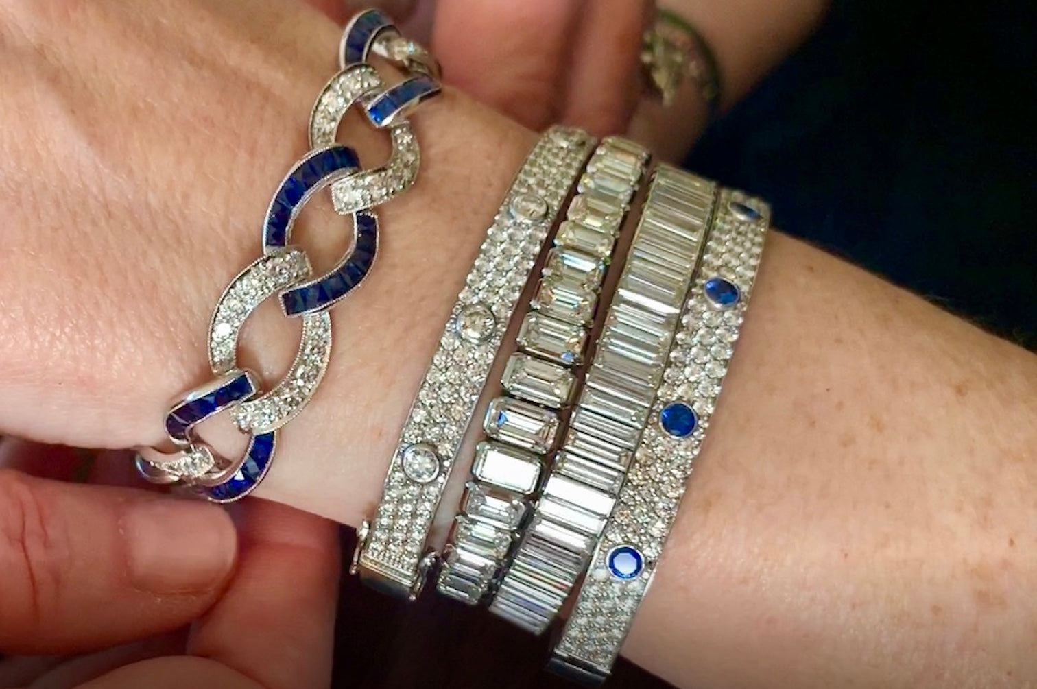 Art Deco Diamond and Sapphire Link Bracelet
