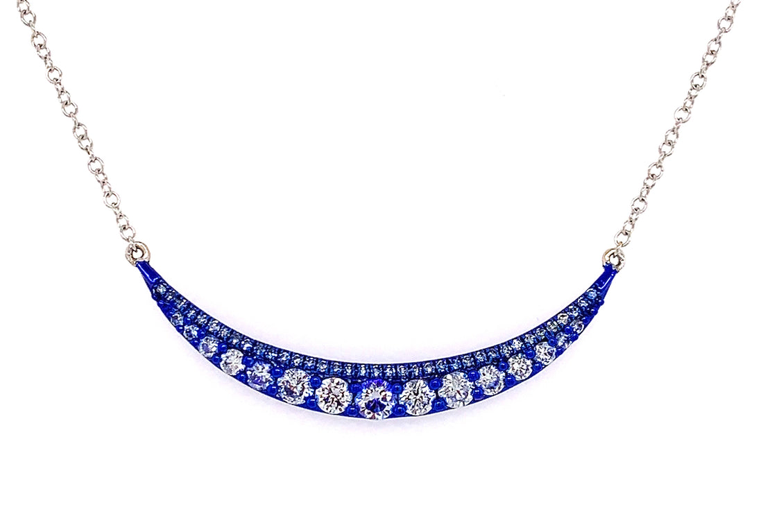 Diamond Crescent Necklace in Blue Gold