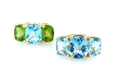 Colorful Three Stone Ring - Blue Topaz & Peridot