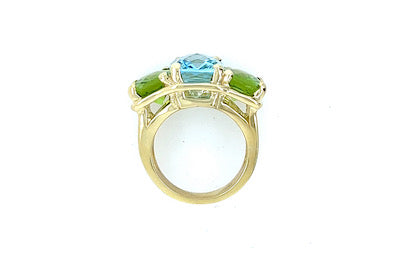 Colorful Three Stone Ring - Blue Topaz & Peridot