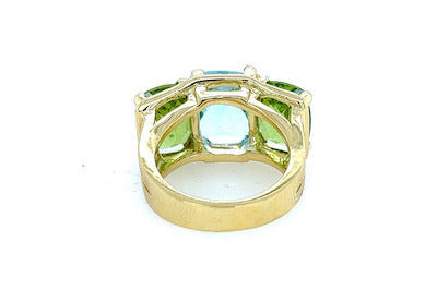 Colorful Three Stone Ring - Blue Topaz & Peridot