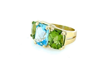 Colorful Three Stone Ring - Blue Topaz & Peridot