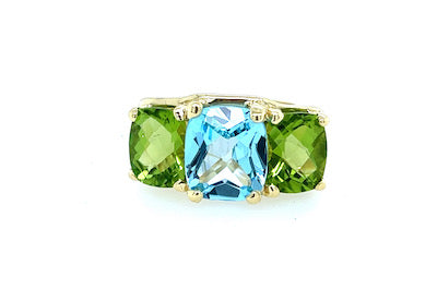 Colorful Three Stone Ring - Blue Topaz & Peridot