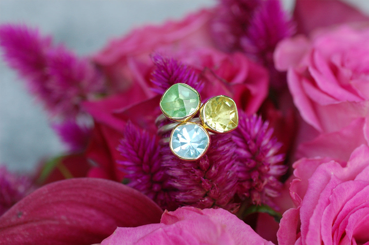 Peridot, Lemon Citrine and Aquamarine Ring