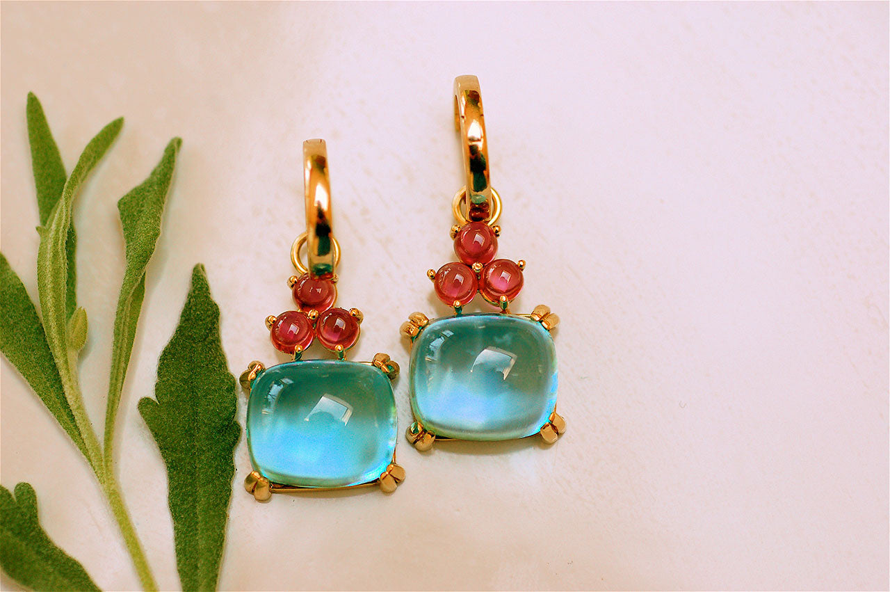 Aqua and Rubelite Charm Earrings