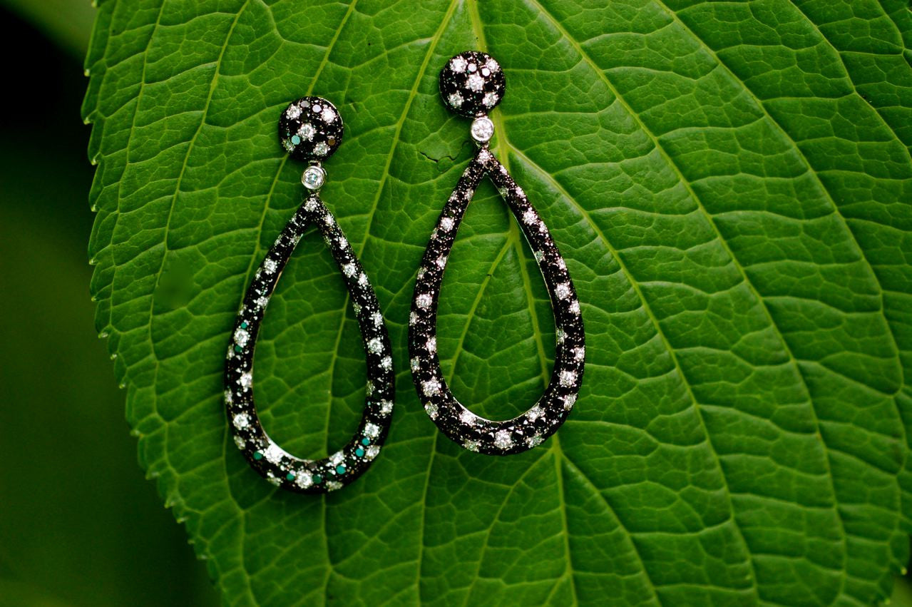 Black and White Diamond Oval Earrings