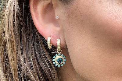 Blue Topaz and Turquoise Positano Charm Earrings