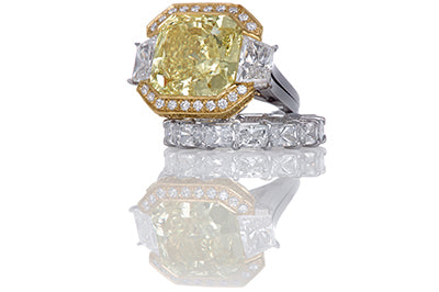 12 Carat Fancy Intense Yellow Cushion Cut Diamond Engagement Ring