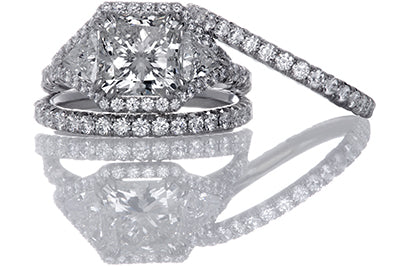 7 Carat Cushion Cut and Trilliant Diamond Engagement Ring with Halo