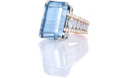 Aquamarine Emerald Cut with Marquise Side Stone Ring