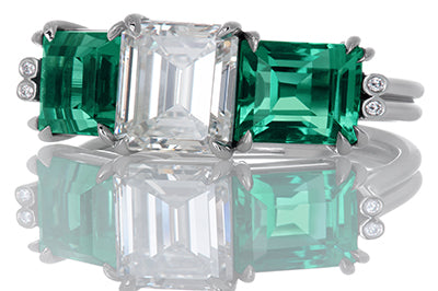 Emerald Cut with Perfectly Matched Emerald Side Stones Engagement Ring