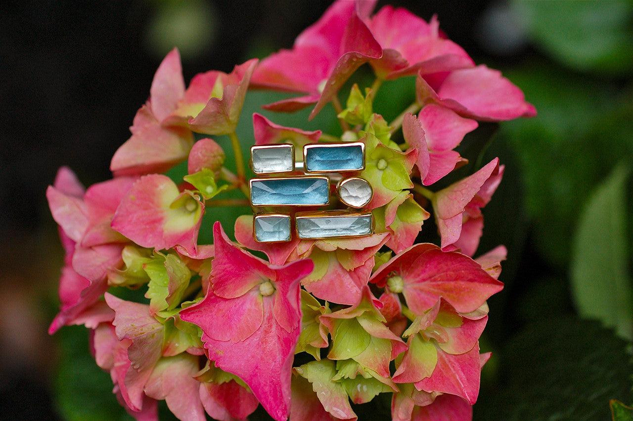 Geometric Aqua and Topaz Ring