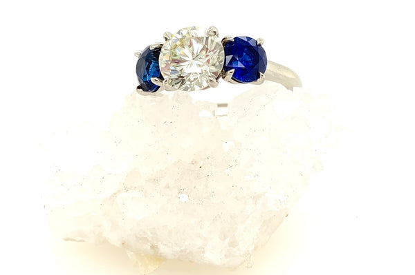 Three Stone Diamond and Sapphire Ring