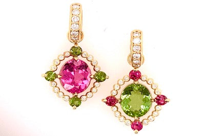 Pink and Green Tourmaline Charm Earrings