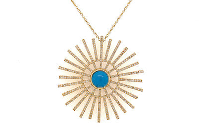 Turquoise and Diamond Sun Ray Necklace