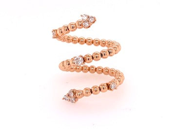 Spiral Gold and Diamond Bead Ring