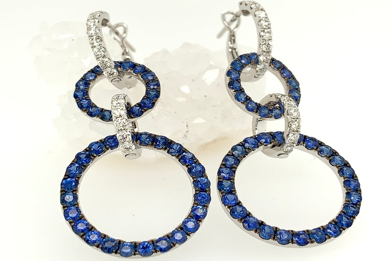 Triple loop Diamond and Sapphire Earrings