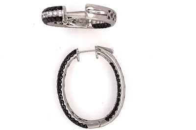 Oval Black and White Diamond Hoops