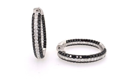 Oval Black and White Diamond Hoops