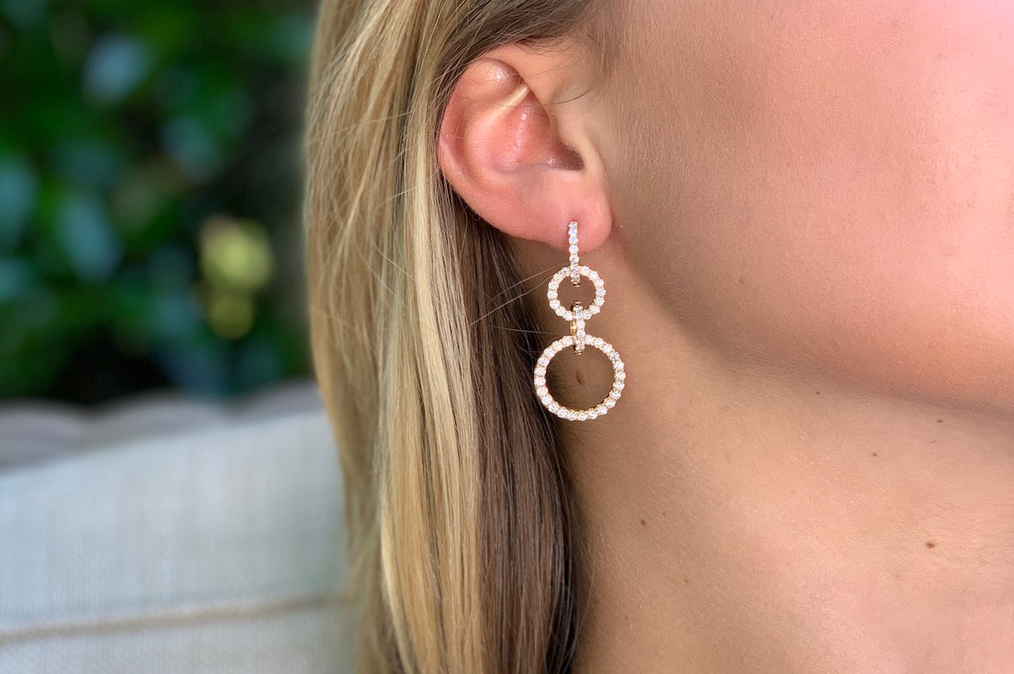 Triple Loop Diamond Earrings in White Gold