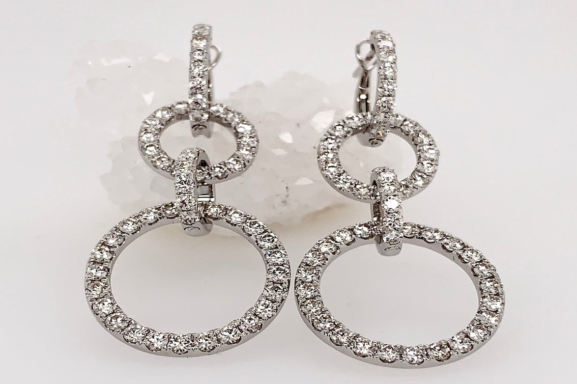 Triple Loop Diamond Earrings in White Gold