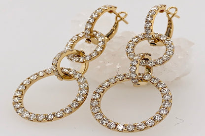 Triple loop Diamond Earrings in Yellow Gold