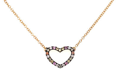 Multicolor Sapphire Open Heart Necklace