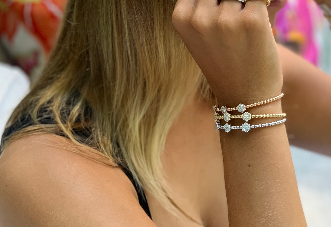 Diamond Cluster Gold Bead Bracelet