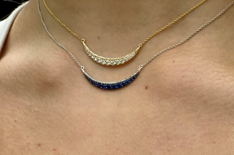 Diamond Crescent Necklace in Blue Gold